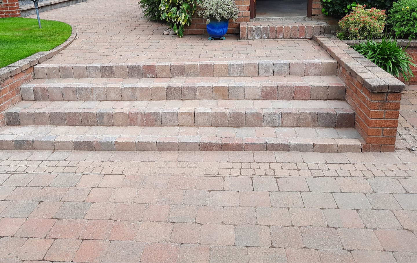 Newly paved garden with steps